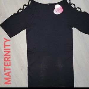 Skylee Maternity black O/S Stretchy cold shoulder top NWT [60]